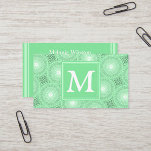 Carte De Visite Monogramme vert ressort cercles motif