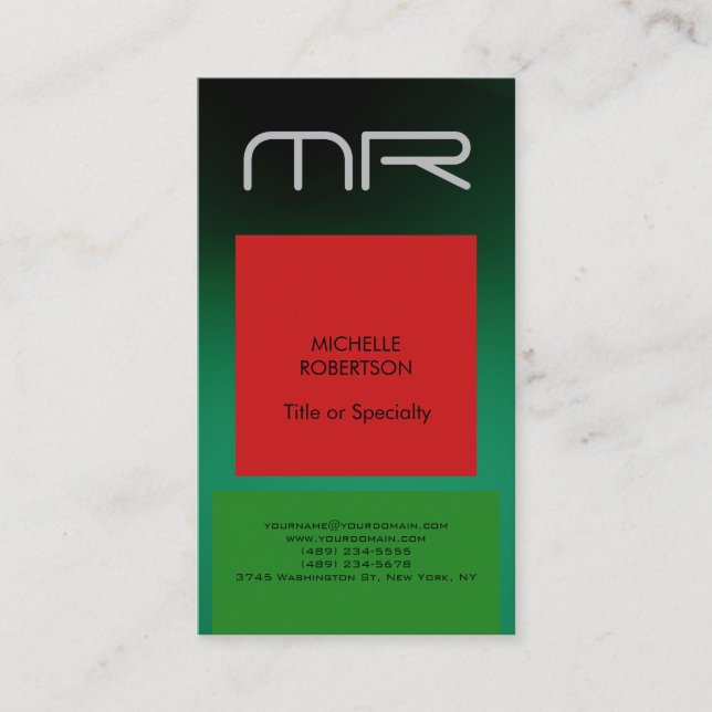 Carte De Visite Monogramme vert Rouge professionnel (Devant)