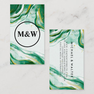 Carte De Visite Monogramme Verte Aquarelle Artistique Texture