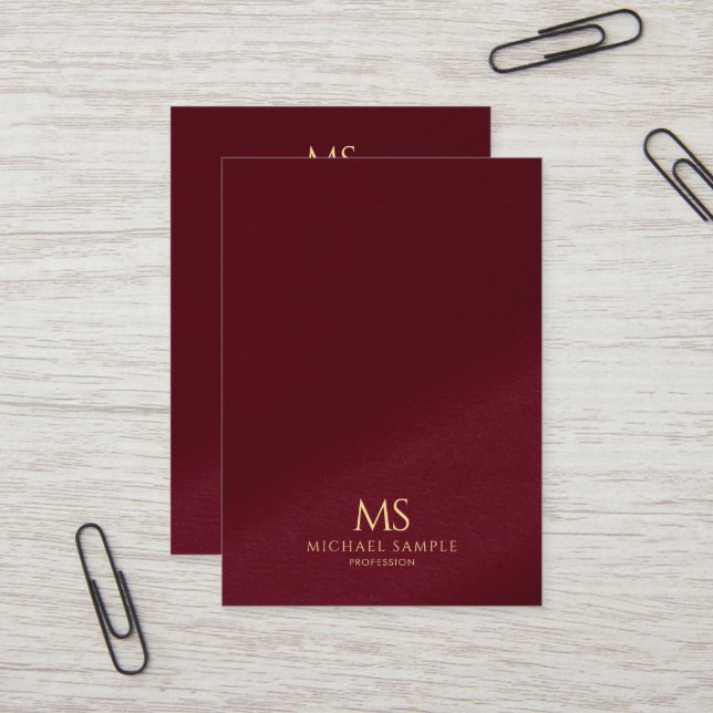 Carte De Visite Monogramme Vertical de Texte Doré Élégant de Taill (Devant/Arrière en situation)