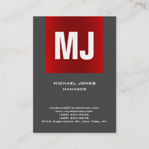 Carte De Visite Monogramme vertical énorme gris rouge unique à la