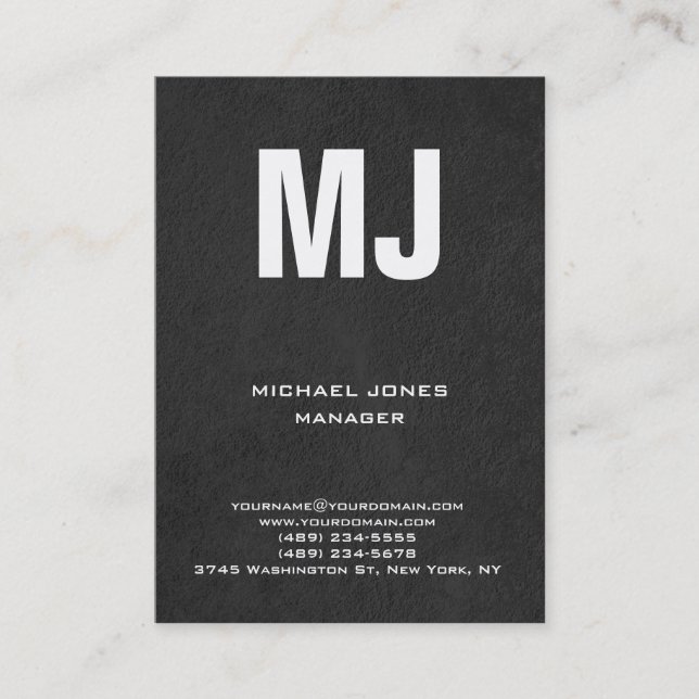 Carte De Visite Monogramme vertical gris unique tendance (Devant)