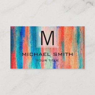 Carte De Visite Monogramme vintage de grains de bois coloré #2