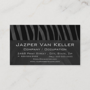 Carte De Visite Monogramme Zebra Noir et gris