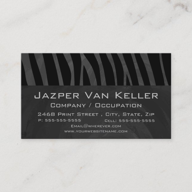 Carte De Visite Monogramme Zebra Noir et gris (Devant)