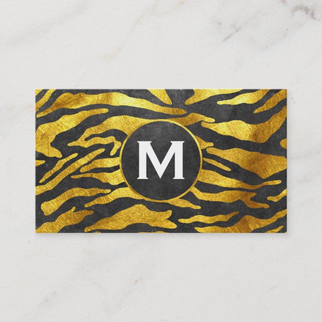 Carte De Visite Monogramme | Zebra Print (or) | Ardoise (Devant)