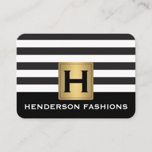 Carte De Visite MonogrammeArgent métallique / Rayures / Motif gris