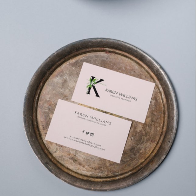 Carte De Visite Monographie florale de bouquet blanc sur rose (Créateur téléchargé)