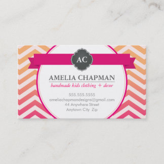 Carte De Visite MONOGRAS clair ombre chevron motif rose orange
