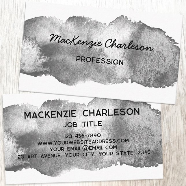 Carte De Visite Monotone simple couleur aquarelle brosse (Simple watercolor paint brushstroke custom text business card)