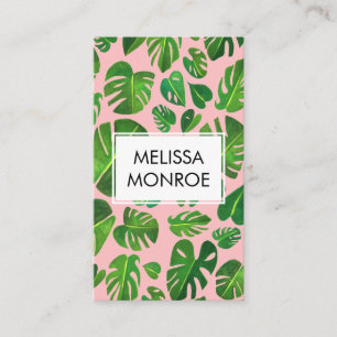 Carte De Visite Monstera feuilles tropicaux illustrés aquarelle