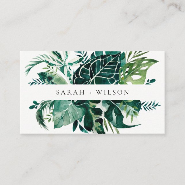 Carte De Visite Monstera Tropical Blue Foliage Site Mariage Bus (Devant)