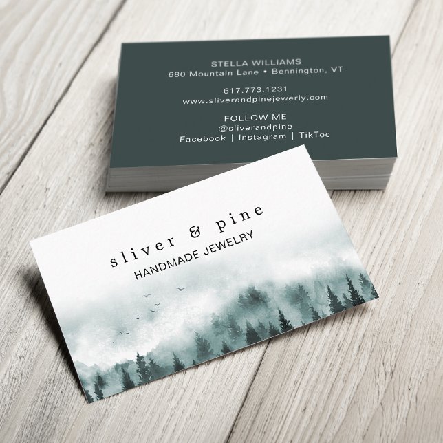 Carte De Visite Montagne brumeuse à l'aquarelle (Watercolor Misty Mountain Business Card)