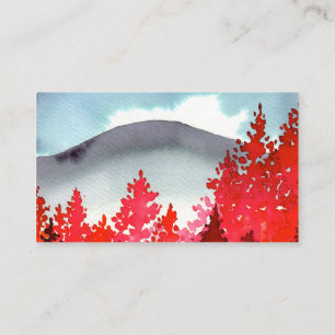 Carte De Visite Montagne Grey Avec Arbres Rouges Aquarelle Personn