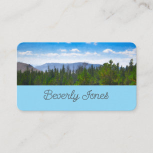Carte De Visite montagnes et arbres nature paysage art sur bleu 