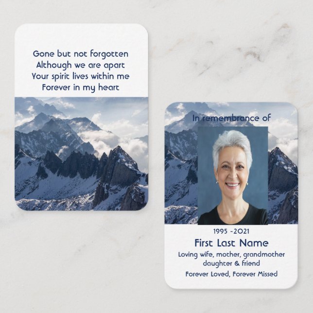 Carte De Visite Monts Alpine Home Memorial Poche Keepsaké (Devant / Derrière)