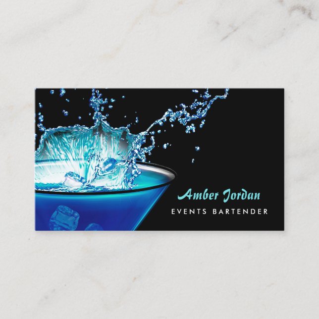 Carte De Visite Moody Blue Beverage Splash Edgy Événements Bartend (Devant)