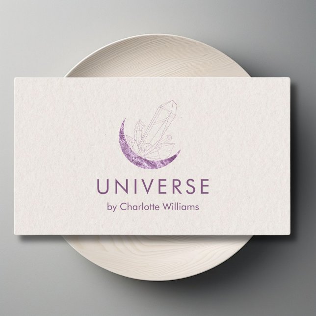 Carte De Visite Moon Crystal Energy Healer (Moon Crystal Energy Healer QR-Code Business Card - Beige Violet)