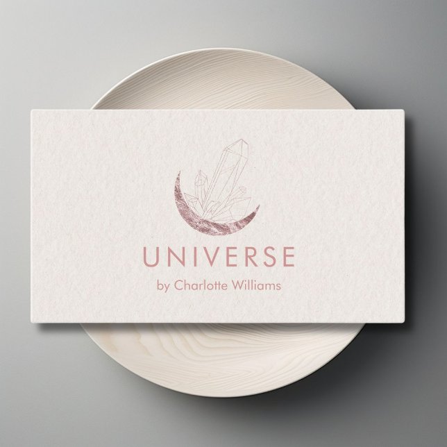 Carte De Visite Moon Crystal Energy Healer (Moon Crystal Energy Healer QR-Code Business Card - Beige Rose-Gold-Pink)