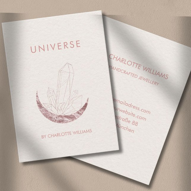 Carte De Visite Moon Crystal Energy Healer Business Card (Moon Crystal Energy Healer Business Card - Beige - Old-Rose-Gold-Rose.)