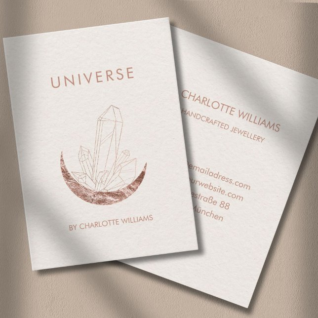 Carte De Visite Moon Crystal Energy Healer Business Card (Moon Crystal Energy Healer Business Card - Beige -Copper.)
