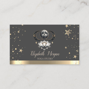 Carte De Visite Moon Gold Stars Lotus Grey Yoga Studio