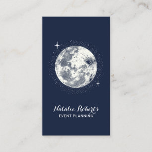 Carte De Visite Moon & Stars Elégant Navy Blue Event Planning