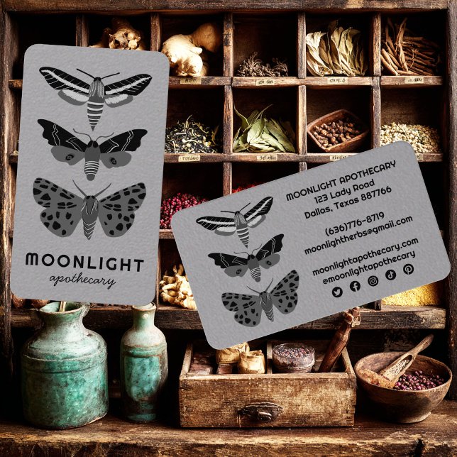 Carte De Visite Moonlight MOTHS Apothicaire Gothique Herboriste  (Moonlight MOTHS Gothic Apothecary Herbalist Business Card
)