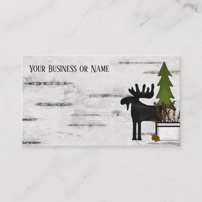 Carte De Visite Moose silhouette rustique sur écorce d'arbre à bou (Devant)