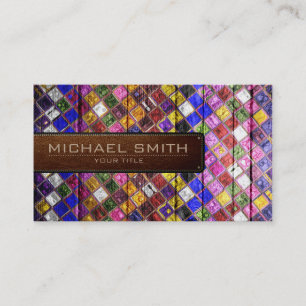 Carte De Visite Mosaic Bois Élégant Cuir Look #5