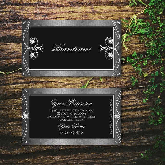 Carte De Visite Mosaïque d'argent noir Ornat Bijoux étincelants Or (Créateur téléchargé)