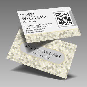 Carte De Visite Mosaïque de diamants jaune et gris tendance