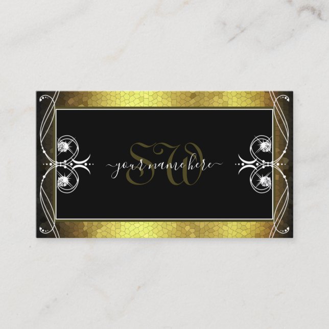 Carte De Visite Mosaïque d'or noir Diamètre d'étincelle orné Initi (Devant)
