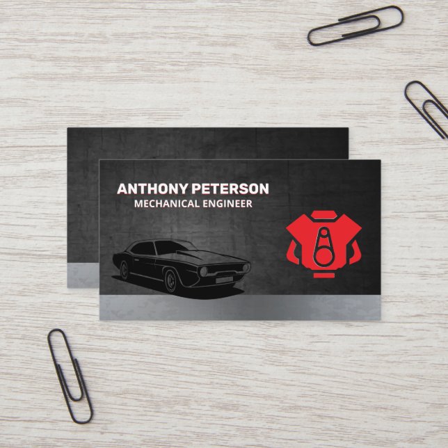 Carte De Visite Moteur de voiture rouge | Magasin automatique | Vo (Devant/Arrière en situation)