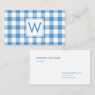Carte De Visite Motif à carreaux gingham bleu clair et blanc avec 