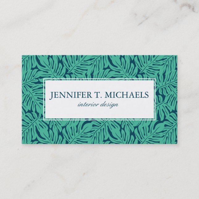 Carte De Visite Motif à feuilles tropicales de Monstera| Monogramm (Devant)