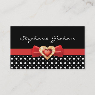Carte De Visite Motif à pois noir blanc avec arc rouge & bijou
