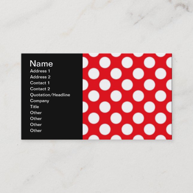Carte De Visite Motif à pois rouges et blancs vifs (Devant)