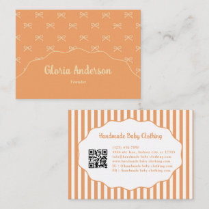 Carte De Visite Motif à rayures et nœud orange girly féminin