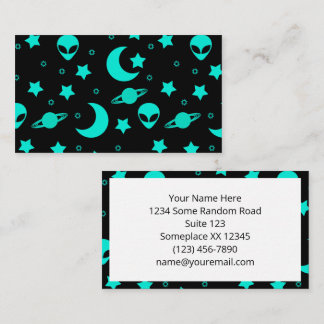 Carte De Visite Motif Alien turquoise avec étoiles et lunes