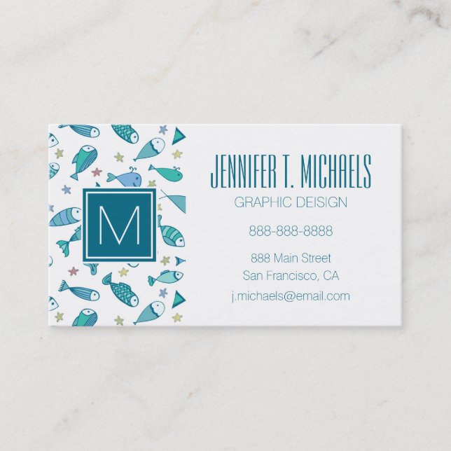 Carte De Visite Motif avec des poissons et des étoiles de mer (Devant)