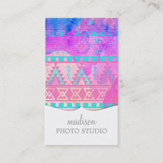Carte De Visite Motif aztèque tribal de rose et d'Aqua d'aquarelle
