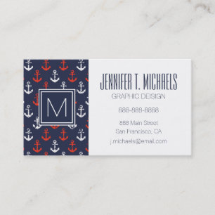 Carte De Visite Motif blanc et bleu rouge de marine