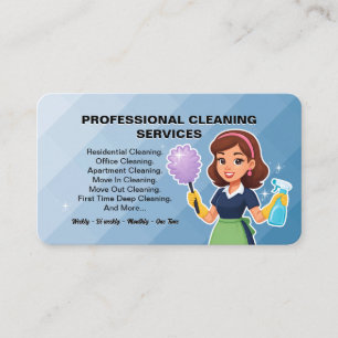 Carte De Visite Motif Bleu Femme de Ménage Service de Nettoyage De