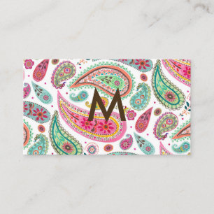 Carte De Visite Motif bohème multicolore paisley monogramme