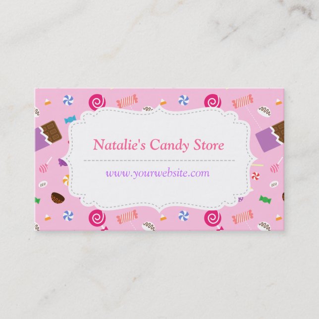 Carte de visite motif bonbons rose (Devant)