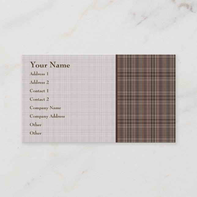 Carte De Visite Motif Brown de plaid de café (Devant)