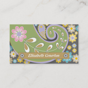 Carte De Visite Motif cachemire vert rétro, gris