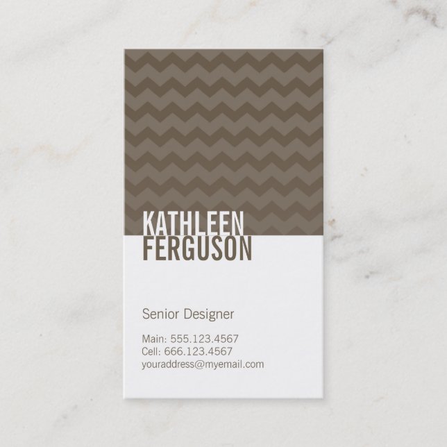 Carte De Visite Motif chevron chic gris cendré deux tons (Devant)