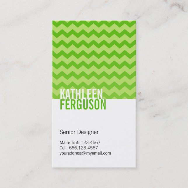 Carte De Visite Motif chevron chic menthe vert deux tons design (Devant)